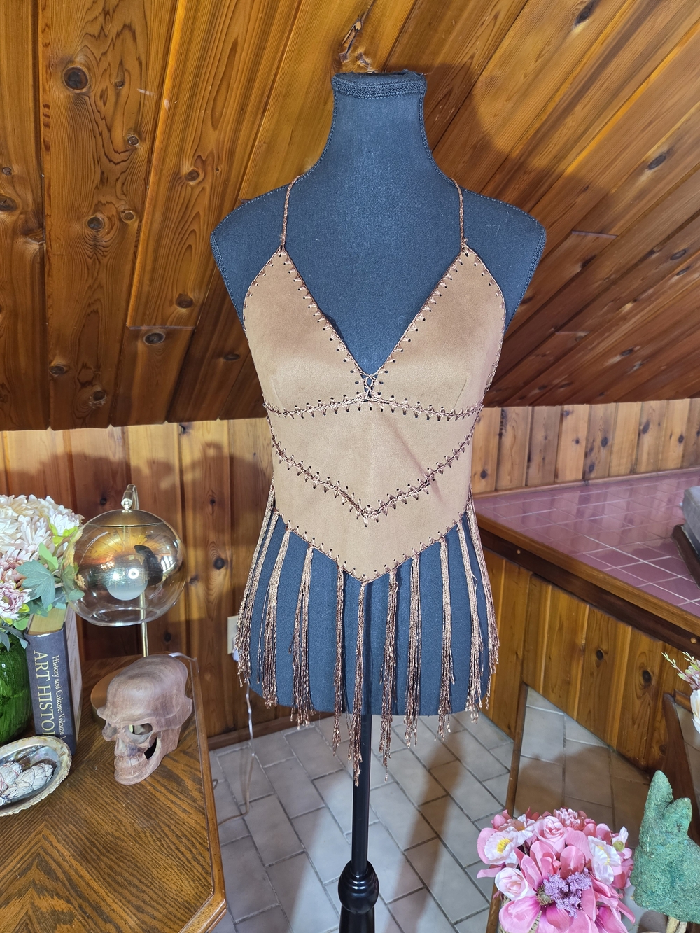 Brown Suede-Look Fringe Cami Top By Current Mood